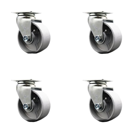 Service Caster 4'' Semi Steel Cast Iron Wheel Swivel Caster Set with Bronze Bearings, 4PK SCC-20S420-SSBZ-4